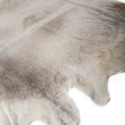 Luxury Natural Cowhide Area Rug, Handmade, Gray, White, Hair-on-Hide, 7'0"x6'0" - Area Rugs