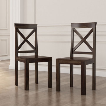 Traditional X Back Solid Wood Rustic Kitchen Dining Chair