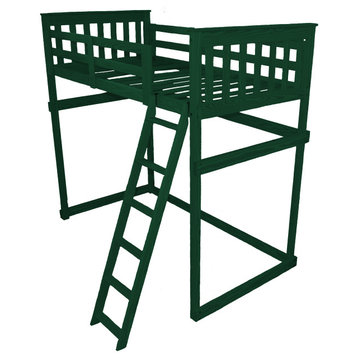 Mission Loft Bed, Dark Green, Twin, Side Ladder