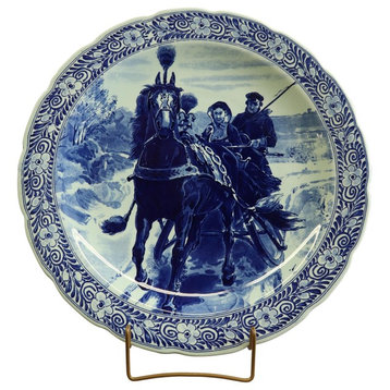 Consigned Antique Plate Petrus Regout Blue Delft Carriage Large White Ce