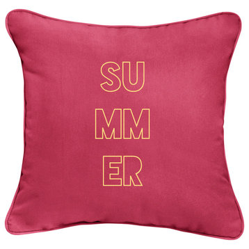 Sunbrella Embroidered Pillow 18, Hx18, Wx6, D, Canvas Hot Pink, SUMMER