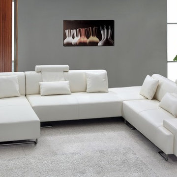 0695 MODERN WHITE LEATHER SECTIONAL SOFA