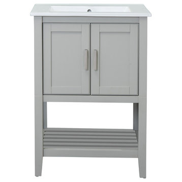 24" Single Sink Vanity, Without Miror and Faucet, White Gray