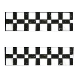 Statuary Crystal Marble Italian White Statuario Border Tile with Nero Marquina B - Home Accessories & Decor