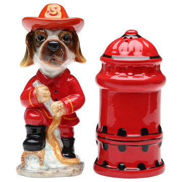 Firefighter Dog Salt and Pepper Shakers, Set of 2