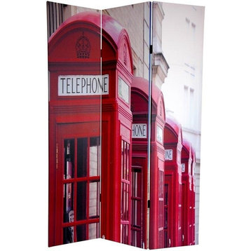 6' Tall Double Sided London Room Divider, Big Ben/Phone Booths