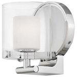 Hinkley - Hinkley 5490CM-LL Rixon - 5.5" 4.5W 1 LED Wall Sconce - Spanning a variety of styles, Rixon adds a unique flair to any bathroom space. Uniting industrial, mid-century modern and traditional elements, Rixon boldly merges elegant double-glass shades, decorative knobs and robust cast arms for a sleek, stylish statement.  Mounting Direction: Up  Shade Included: TRUE  Dimable: TRUE  Color Temperature:   Lumens: 425  CRI:     Remodel: NULL  Trim Included: NULLRixon 5.5" 4.5W 1 LED Wall Sconce Chrome Clear/Etch Opal Glass *UL Approved: YES *Energy Star Qualified: n/a  *ADA Certified: n/a  *Number of Lights: Lamp: 1-*Wattage:4.5w G9 LED bulb(s) *Bulb Included:Yes *Bulb Type:G9 LED *Finish Type:Chrome