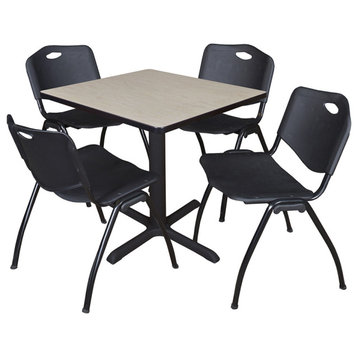 Cain 30" Square Breakroom Table- Maple & 4 'M' Stack Chairs- Black