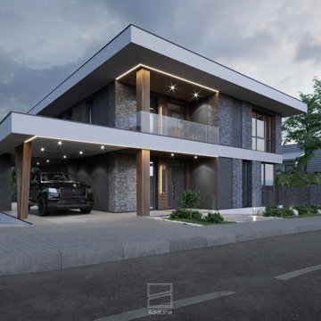 Modern two-story house with a terrace