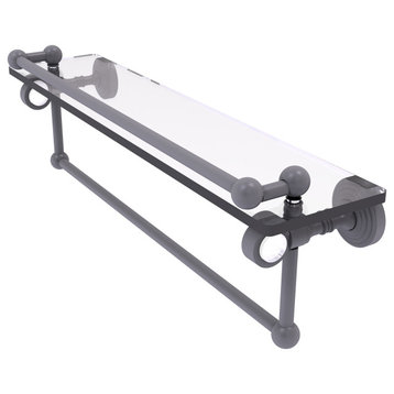 Pacific Grove 22" Glass Shelf with Gallery Rail and Towel Bar, Matte Gray