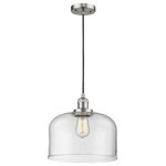 Innovations Lighting - Large Bell 1-Light LED Pendant, Brushed Satin Nickel, Glass: Clear - One of our largest and original collections, the Franklin Restoration is made up of a vast selection of heavy metal finishes and a large array of metal and glass shades that bring a touch of industrial into your home.