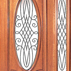Prehung Mahogany Oval Front One Sidelight Door Decorative Ironwork - Front Doors