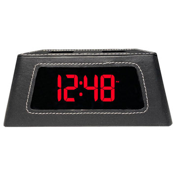 Power Hub Ultra with Sleek Alarm Clock, Black Leatherette