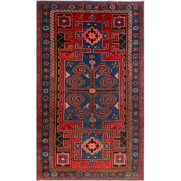 Semi-Antique Sherazi Ehsan Red and Blue Rug, 4'3x6'11