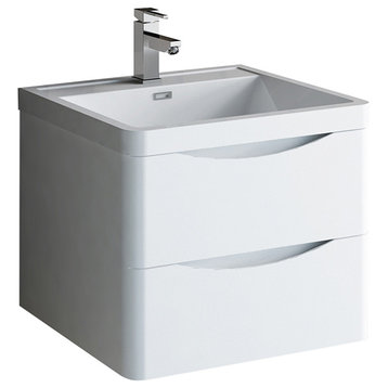 Fresca Tuscany 24" Gloss White Wall Hung Cabinet With Integrated Sink