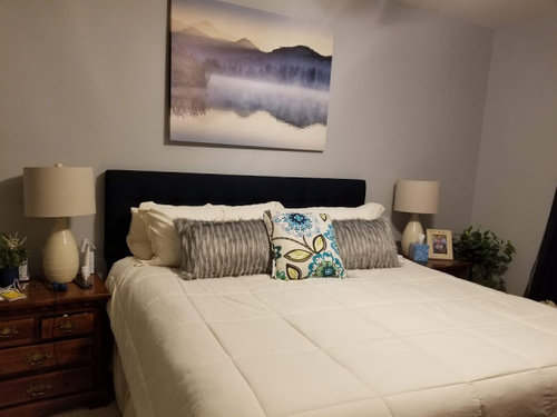 Master bedroom ideas with a navy headboard