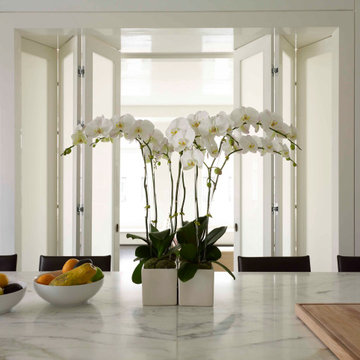 Tri-fold doors separate the kitchen from the great space