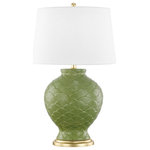 Mitzi by Hudson Valley Lighting - Demi 1-Light Table Lamp Sage With Aged Brass Accent Off White Linen Shade - Features: