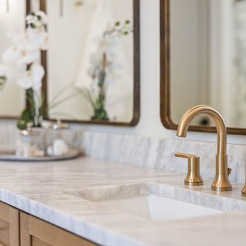 Spa-Like Modern Farmhouse Master Bath: Double Marble Vanity, Freestanding Tub, G