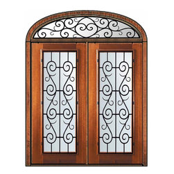 Prehung Transom Double Door 80 Wood Mahogany St. Charles Full Lite - Front Doors