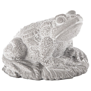 Cement Rainfrog on Base Figurine Washed Concrete Gray Finish