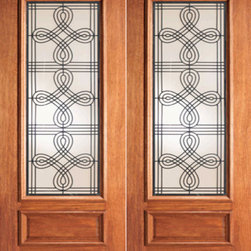Celtic Ironwork Glass, Prehung Double Door, Mahogany, 3/4 Lite - Front Doors