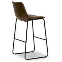Adan Iron Frame Dark Brown PU Leather Bar Stools, Set of 2