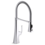 Kohler - Kohler Graze Semi-Professional Kitchen Sink Faucet, 21.6" Spout, Polished Chrome - Drawing on inspiration rooted deep in Americana, we bring you Graze. This bold statement piece conjures memories of the spikes that built railroads  the steel industry where iron was forged. Breaking from the norm of more delicate smooth round lines, the bold square base and unique strong silhouette is eye-catching on your counter, and a design to compliment most every home.