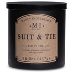 MVP Group International Inc. - Manly Indulgence Suit & Tie Scented Jar Candle, Classic, 16.5 oz - Bold, masculine fragrance for the modern man.Suit and Tie brings timeless maturity to your space. Crisp and fresh, this fragrance makes a bold statement.Suit and Tie will add an air of classic sophistication to any space. With notes of fresh ozone, calming clary sage, and sandalwood, Suit and Tie is a classic fragrance that will add polish to any room.The Classic Collection by Manly Indulgence combines bold masculine fragrance with florals, herbs, and fruits to make a truly dynamic fragrance experience. Raw, fresh fragrance combines with playful personas to represent your own personal style. Classically styled matte black jars with black lids compliment these compelling fragrances.