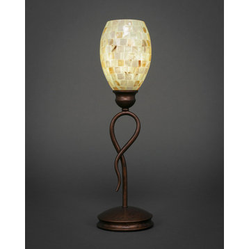 Leaf Mini Table Lamp In Bronze, 5" Ivory Glaze Seashell Glass