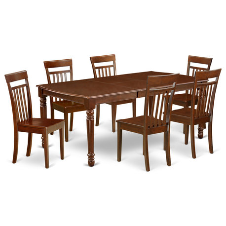 Doca7-Mah-W, 7-Piece Rectangle 60/78" Table With 18" Leaf and 6 Chairs