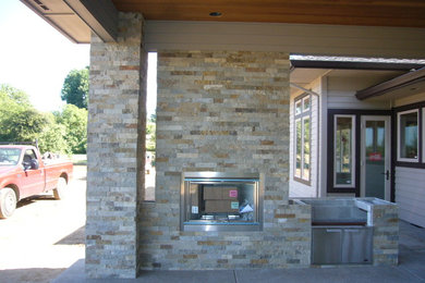 Outdoor Fireplace and Stone Columns