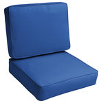 Mozaic Company - Sunbrella Canvas True Blue Outdoor Corded Cushion Set, 22 in x 22 in - Lovely shade shows off a tasteful style, adding style to this outdoor chair cushion set. Optimize the look of a custom designed grouping with a comfortable and long-lasting cushion set filled with pure recycled fiber and wrapped in weather and sun-resistant outdoor fabric. Each cushion secures to a chair with attached ties, and removes for spot cleaning through a zippered enclosure. Bring this outdoor chair cushion set inside and let its lovely shade help decor in a casual space stand out.