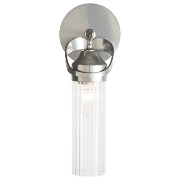 Bow 1-Light Bath Sconce, Sterling Finish, Clear Fluted Glass
