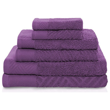 6 Piece Egyptian Cotton Basketweave Towel Set, Majestic Purple