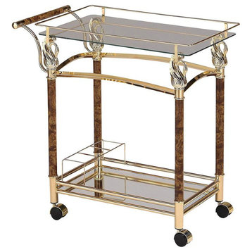 Benjara 16" Modern Metal Alluring Serving Cart in Gold and Clear