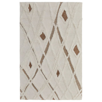 Weave & Wander Elika Moroccan Hand Tufted Wool Area Rug, Ivory/Brown, 5'x8'