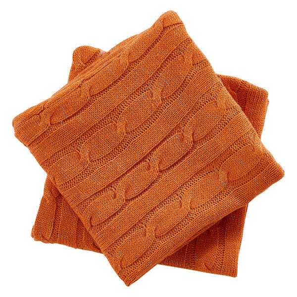 Cable Knit 2 Piece Lumbar Pillow Shell Set, Burnt Orange, 2 Piece, 14