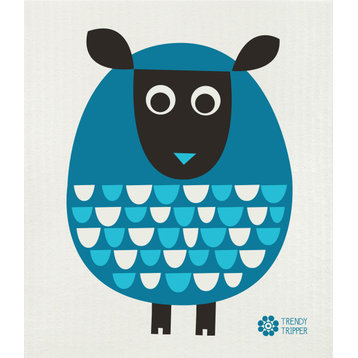 EARTH-FRIENDLY Swedish Dishcloth AKA Sponge Cloth - Modern Sheep, Dark Turquoise