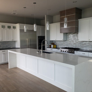 White shaker with auto open trash bin