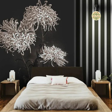 Black and White Hand Painted Look Floral Wallpaper