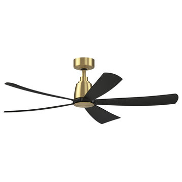 Kute5 52" Indoor/Outdoor Ceiling Fan With Black Blades Brushed Satin Brass