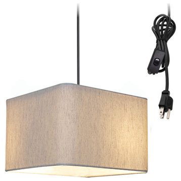 1 Light Swag Plug-In Pendant 14"w Rounded Corner Square Oatmeal Drum Shade, Blac