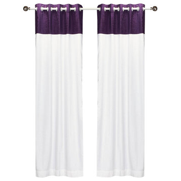 Lined-Signature White and Purple ring top velvet Curtain Panel-60W x 84L-Piece