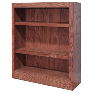 Traditional 36" Tall 3-Shelf Wood Bookcase in Dry Oak