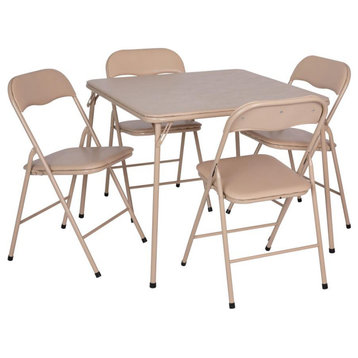 5 Piece Tan Folding Card Table and Chair Set