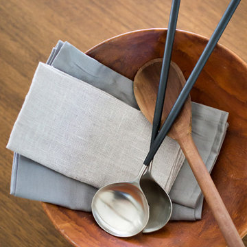 Wooden Bowl with Stainless Steel Spoons
