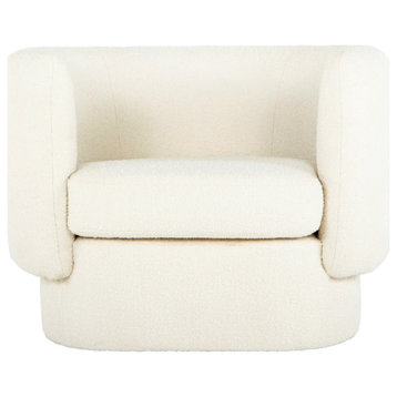 Koba Boucle Sheepskin White Sherpa Fabric Round Bucket Accent Chair