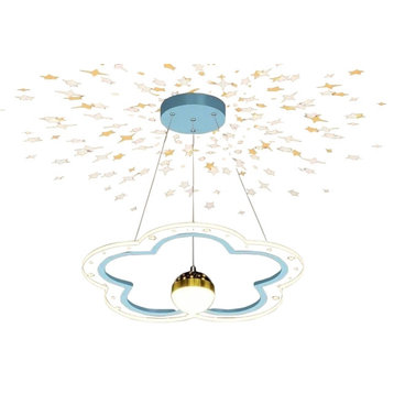 Romantic Starry and Cloud-shapped Chandelier for Bedroom, Blue, Dia19.7", Flower