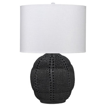 Elegant Pierced Black Porcelain Table Lamp 25 in Abstract Modern Coral Organic